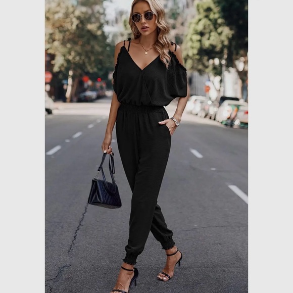 395- Petite Cold Shoulder Wrap
Detail Jumpsuit - Picture 3 of 7